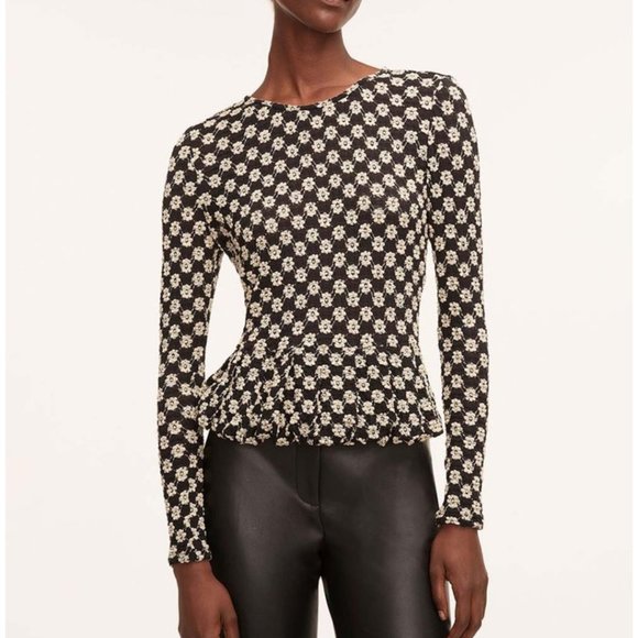 Rebecca Taylor | Black & Cream Floral Lace-Detail Peplum Top - Picture 6 of 6